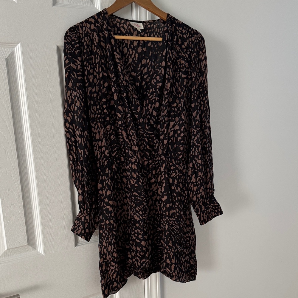 Parker Black and Brown Patterned Long Sleeve Dress Tunic L